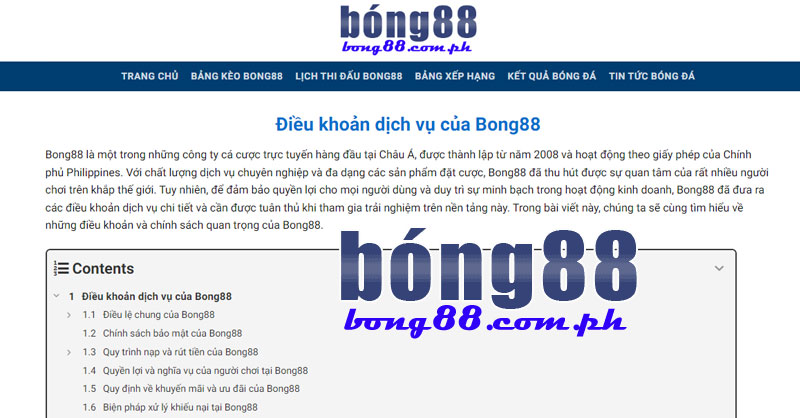 Điều khoản dịch vụ của Bong88